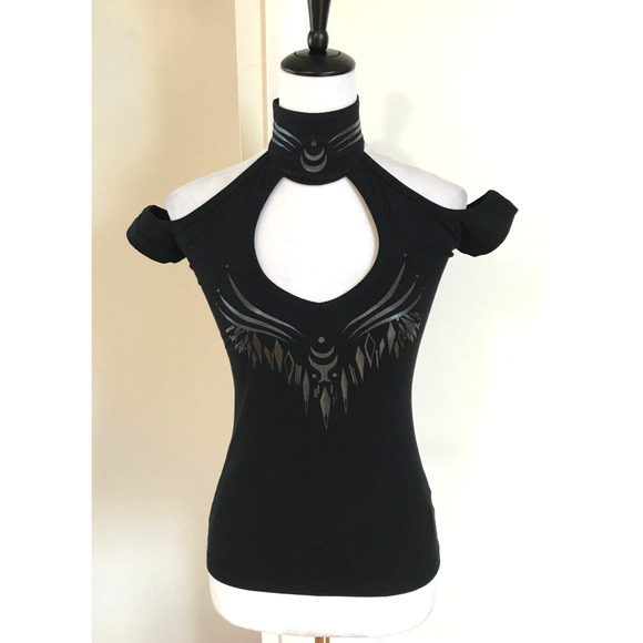 Lip Service Tops - Vintage Lip Service Millennium Moon Goth Punk Cyber Tribal Halter Top Black L